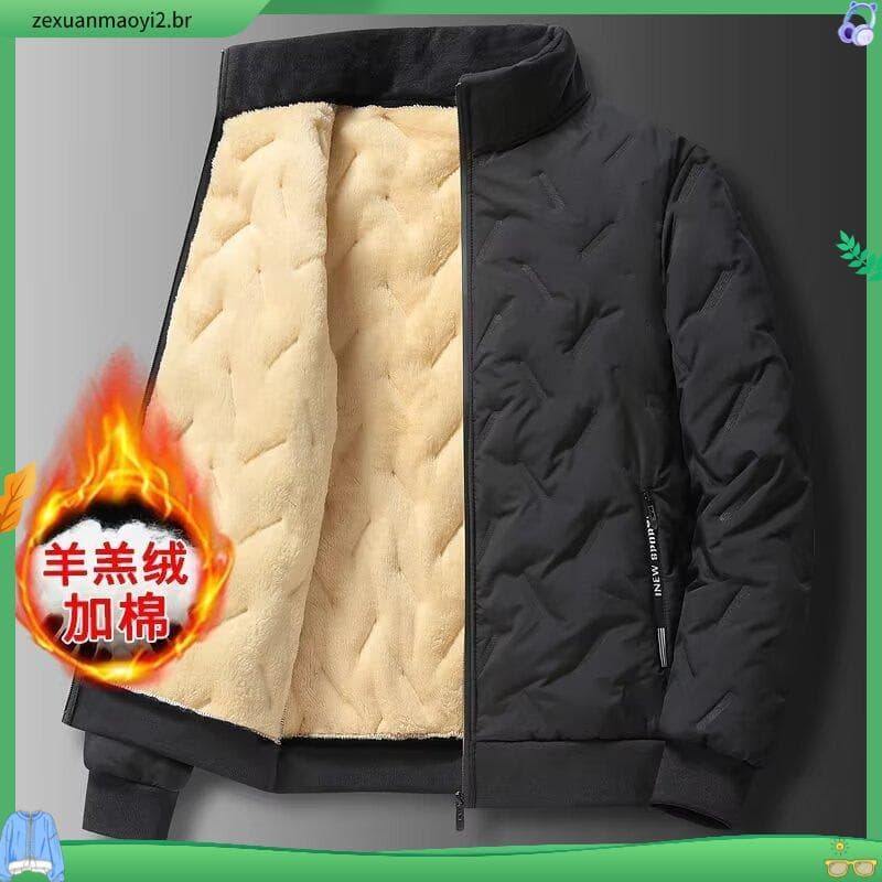 Jaqueta De Algodão Quente Com Zíper L-5XL Colarinho De Inverno Casaco De Velo Para Homens