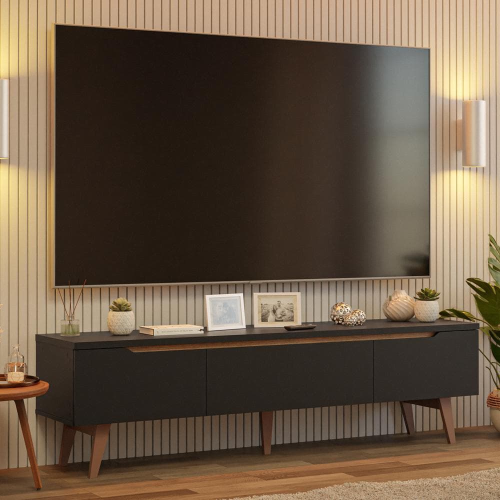 Rack para TV até 80 Polegadas 180cm 2 Portas 1 Gaveta Preto/Rustic Doha Madesa
