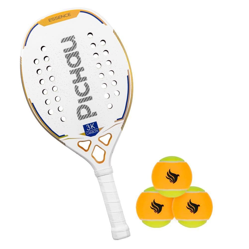 Kit Raquete de Beach Tennis Pichau Venice Beach 3K Carbon 28 Furos + Kit Bolas de Beach Tennis Pichau