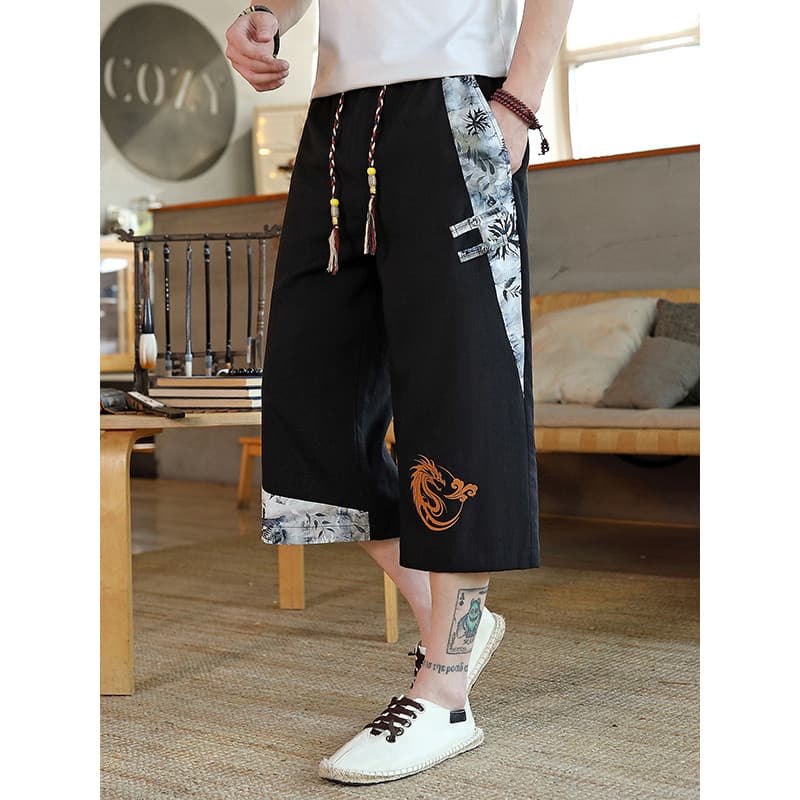 Long Tu Shorts homens verão estilo chinês calças cortadas novas calças casuais chinesas juventude nacional na moda calça