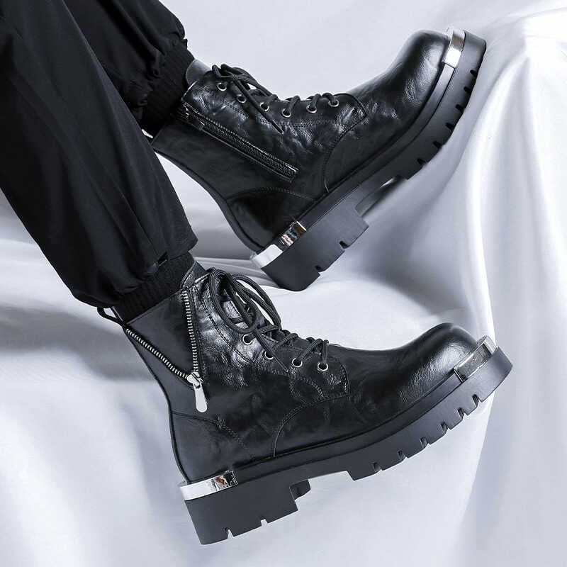 Verão respirável Martin botas sapatos de couro masculino zíper lateral versão coreana na moda de alta qualidade negócios
