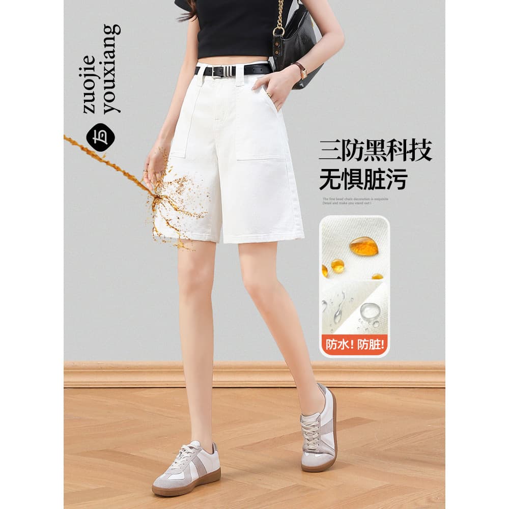 Shorts jeans de três provas feminino verão estilo fino 2026 novo estilo cintura alta solta reta a linha calças de cinco