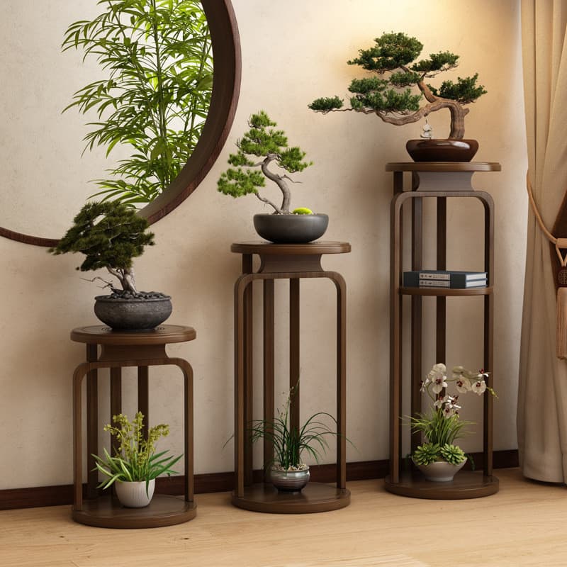 Prateleira estilo chinês, vaso de flores de madeira maciça, suporte redondo para flores, varanda, suporte para flores, s
