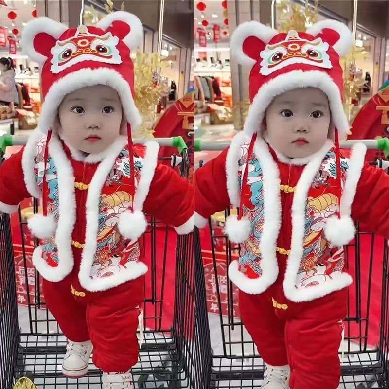 Bebê inverno ano novo roupas forro de lã macacão bebê festivo vermelho ano novo roupas ano novo espessamento Outing algo