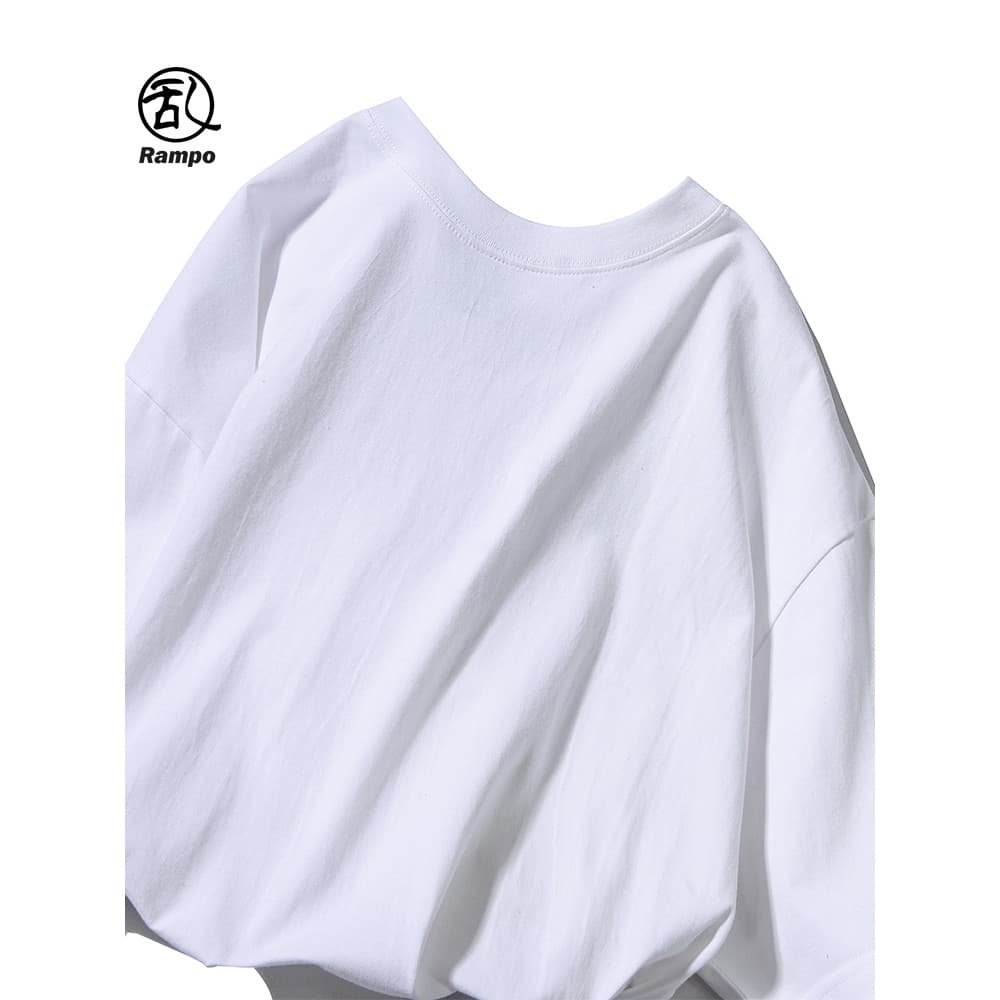 350g alto grama pesado puro algodão camiseta masculina duas agulhas pequeno decote manga curta verão branco puro meia ma