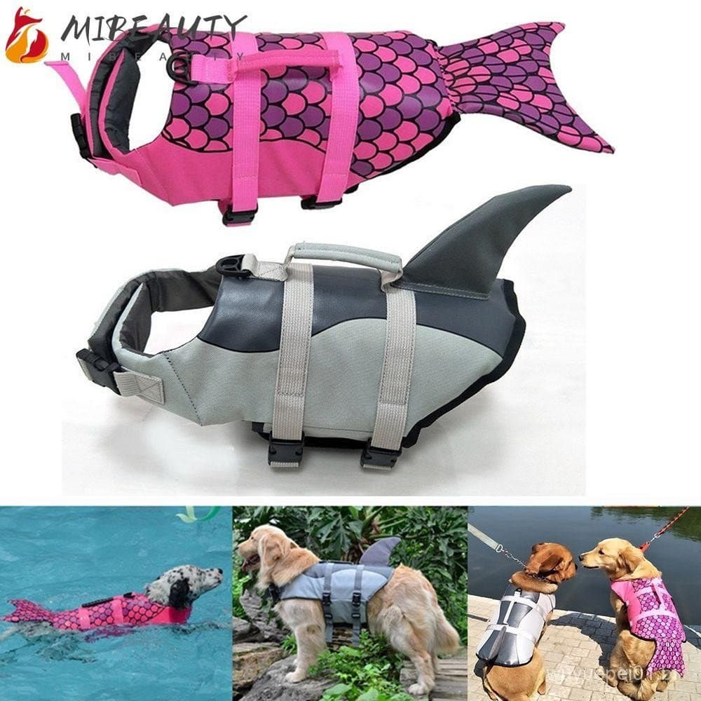 MIBEAUTY Roupas De Segurança Para Animais De Estimação Colete Durável Preservador De Natação Tubarão Sereia