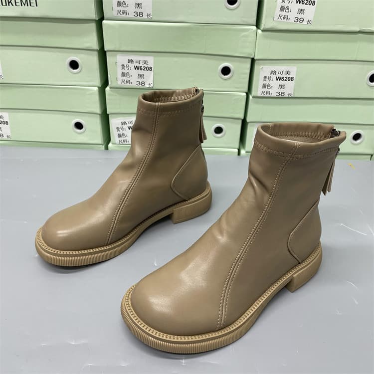 Versão coreana Martin botas femininas 2021 outono novo estilo botas de couro macio dedo do pé redondo salto grosso All-M