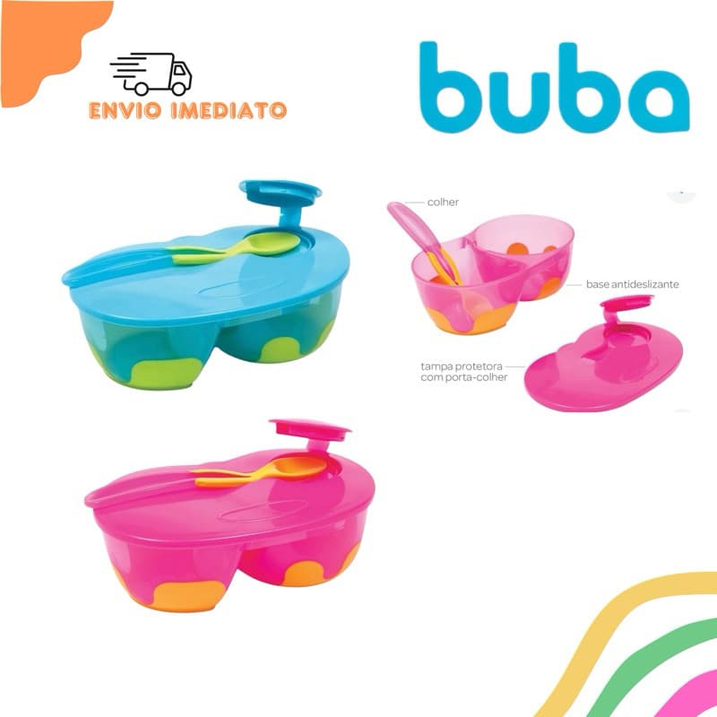 Kit Refeição Pote Com Divisória e Colher Buba Bebê Infantil
