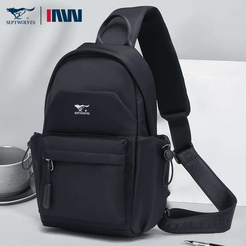 Sete lobos versão coreana simples mochila All-Match saco do mensageiro Casual masculino esportes saco de peito grande ca
