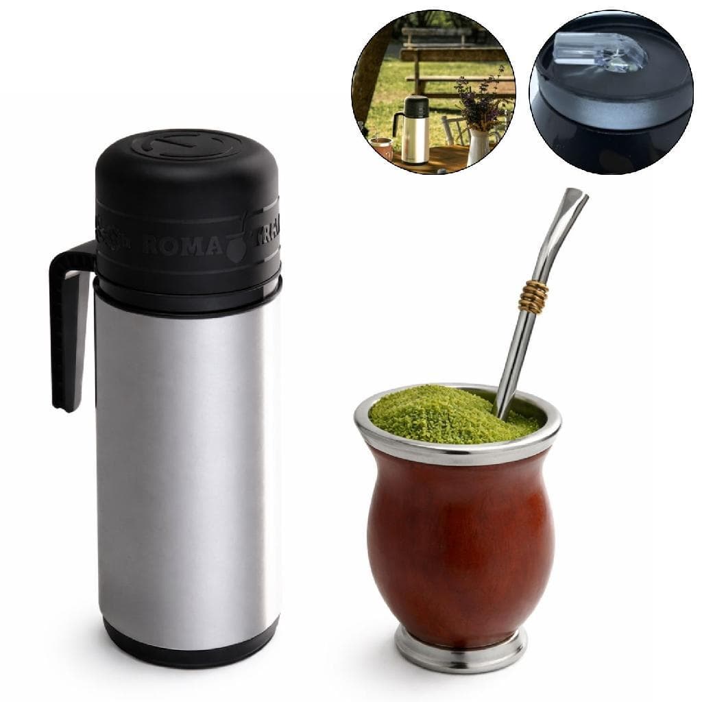Garrafa Térmica Inox Cinza 1L Roma Tradição - Unitermi Chimarrão Tereré Café Chá