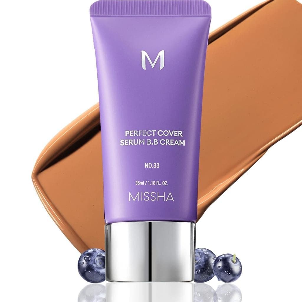 MISSHA M PERFECT COVER SERUM BB No.33 Tan - Tan com Subtom W, Hidratante com Cor, Base de Maquiagem, Maquiagem Coreana,