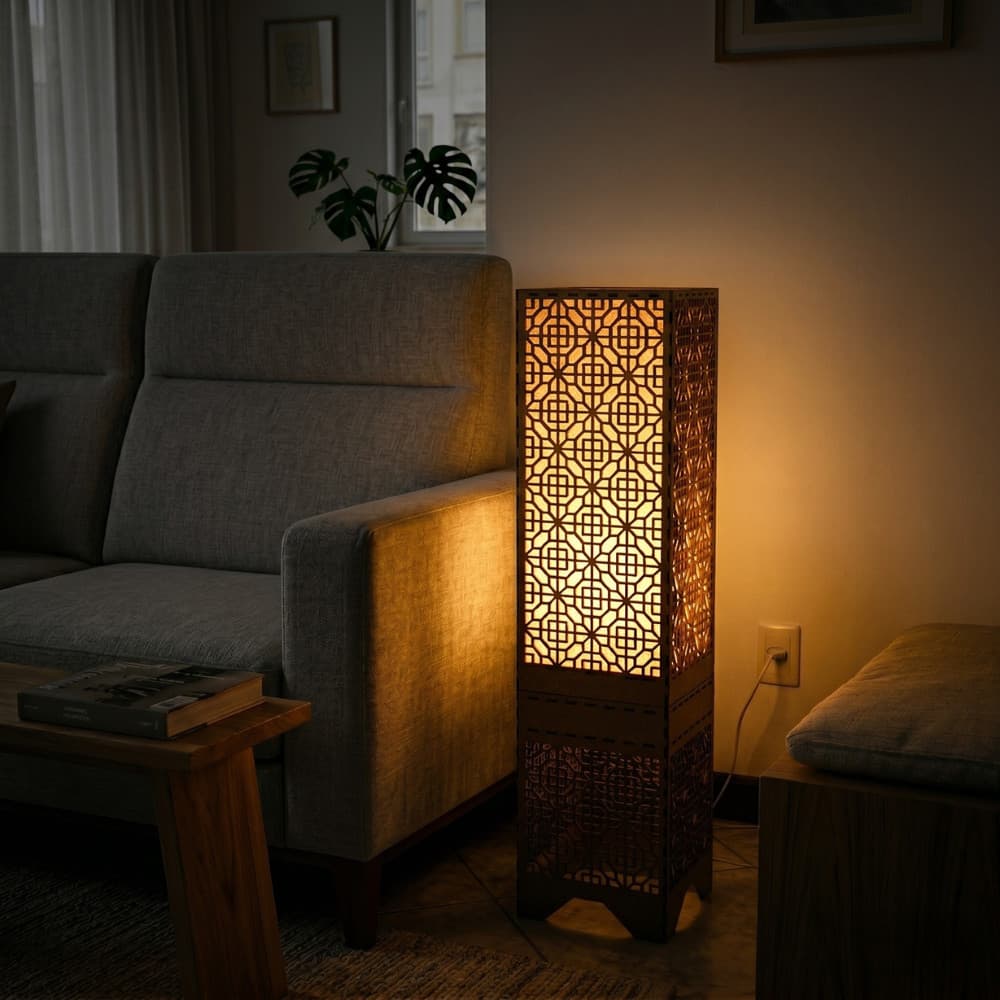 Luminaria De Piso Abajur De Chao Mdf Kairo 80cm Com Lampada Led Bivolt Quarto Sala Decoracao