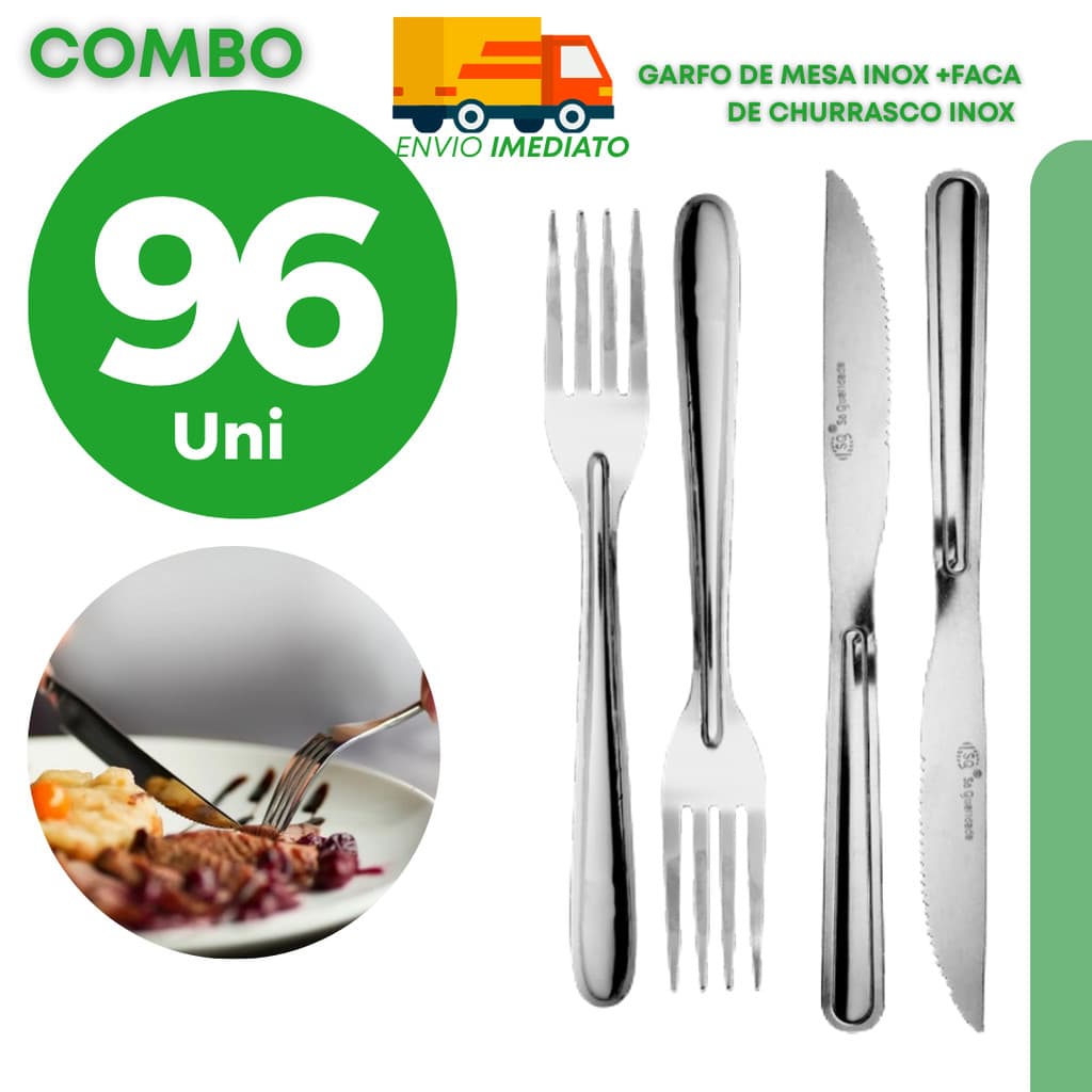 Jogo Garfo Faca Churrasco Profissional Inox Carne Mesa Restaurante Casa Comercial Resistente Fino