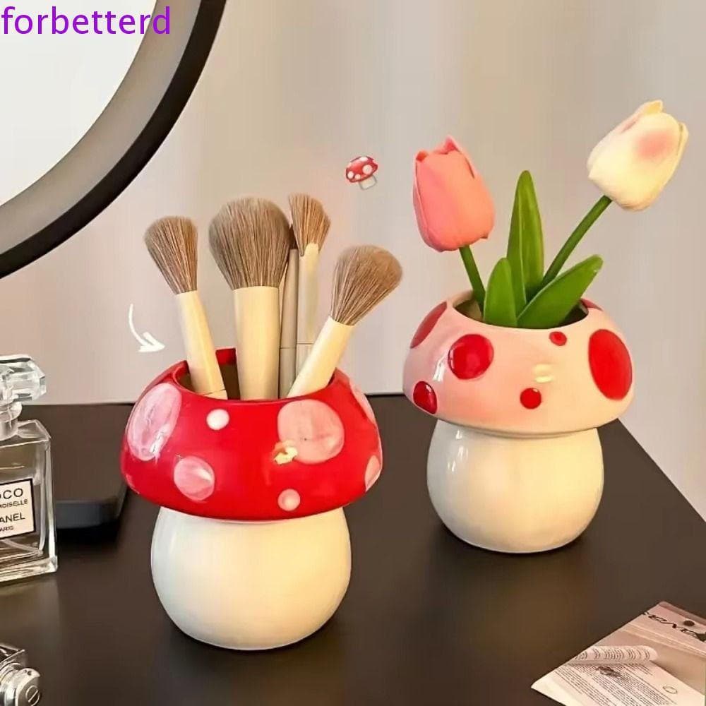 Recipiente De Caneta De Cogumelo FORBETTERD , Peça Decorativa De Decoração Rosa E Vermelho