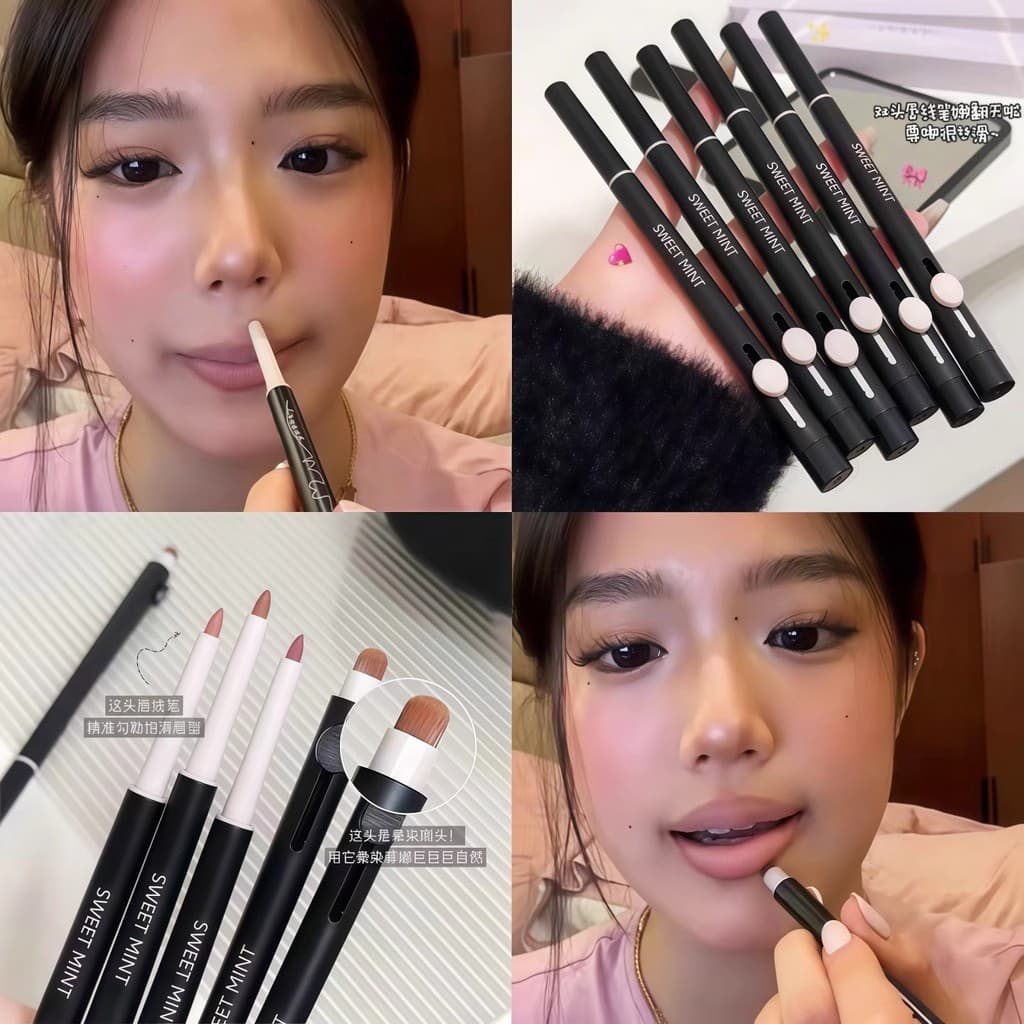 Jaden Jaden Zhang Sijieli Push!Sweetmint Delineador labial de duas cabeças + pincel labial Batom Nude Natural Caneta de