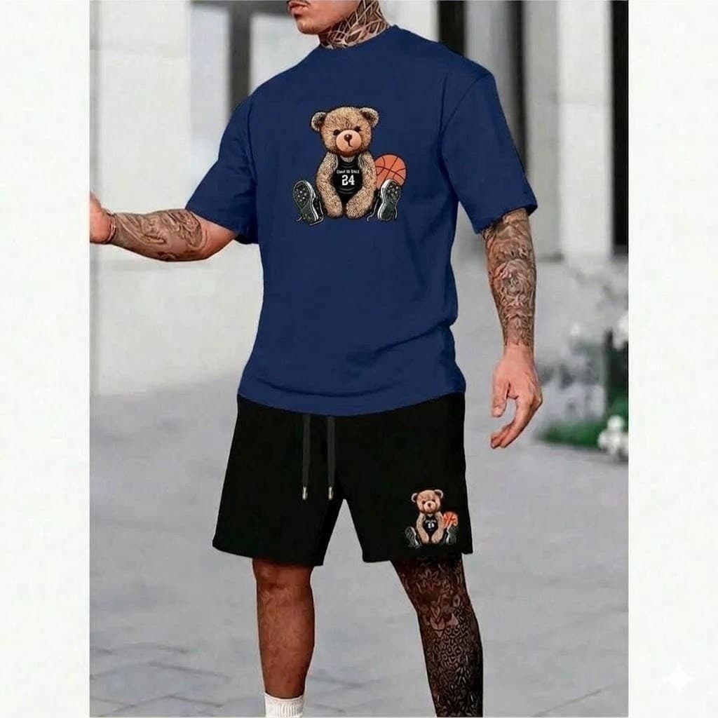 Kit Conjunto Urso Basquete Camiseta 100% Algodão e Short Tactel Masculino Camisa e Bermuda