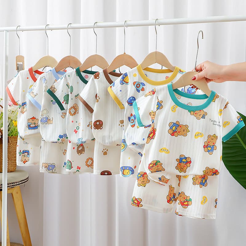 Conjunto infantil de manga curta, conjunto de verão para meninos + shorts de duas peças, roupas infantis para casa FF 0A