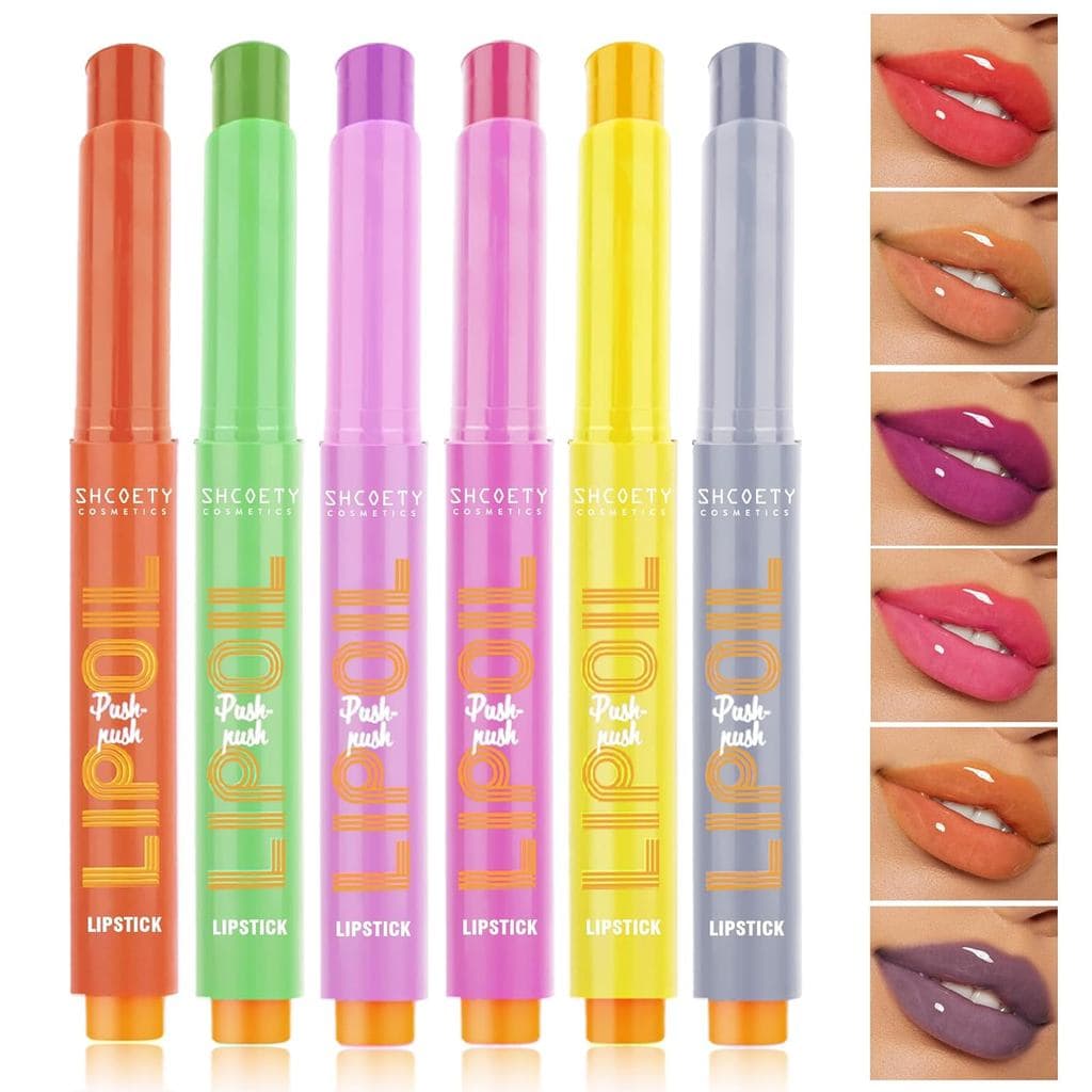 Batom Push-Push SHCOETY, Design Retrátil de Torção, Coleção de 6 Cores (6 cores, SH8064B)