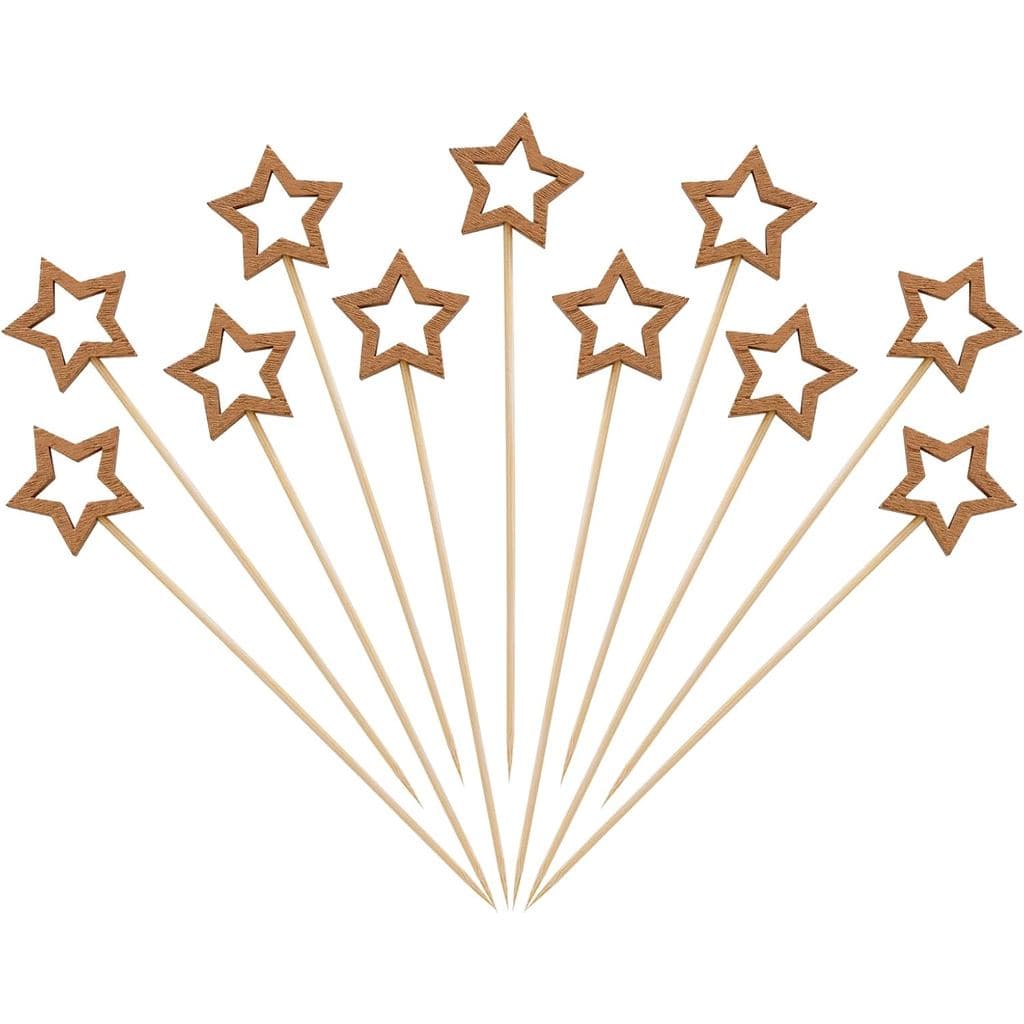 hoyuwak Palitos de Coquetel Estrela Dourada Grande - Palitos Decorativos de Bambu de 5,5 Polegadas de Comprimento para A