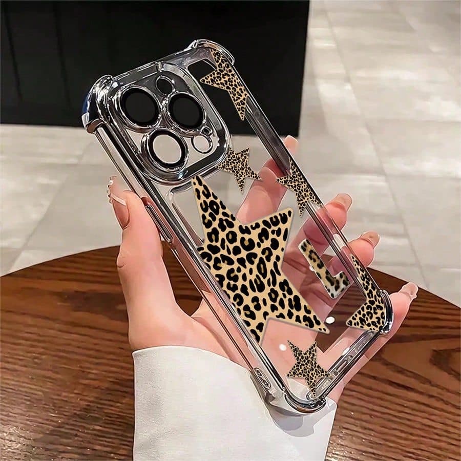 Capa de telefone antigota de impressão leopardo criativa de com galvanoplastia de quatro cantos compatível com iPhone