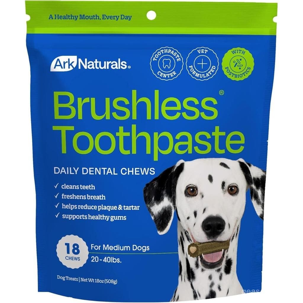 Pasta de Dente Sem Escova Ark Naturals, Mastigáveis Dentais para Cães de Raças Médias, Refresca o Hálito, Ajuda a Reduzi