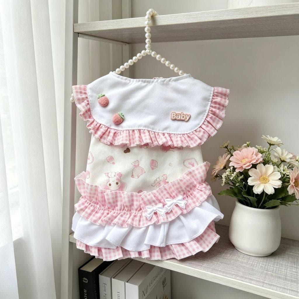 Roupas para cães verão fino morango lapela saia gato roupas de verão Teddy Pomeranian Bichon macio bonito princesa Lolit