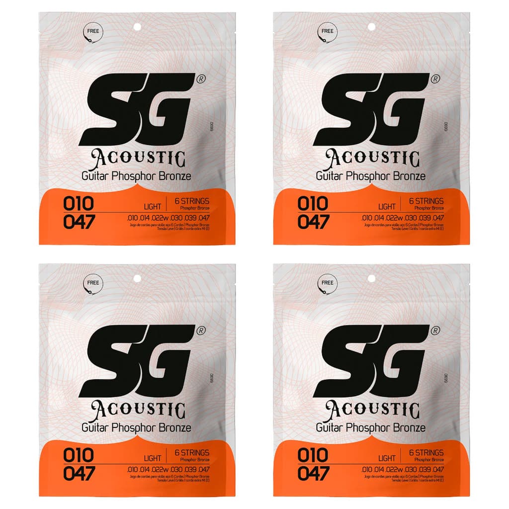 Kit 4 Encordoamento P/Violão Fósforo Bronze  0.010 SG