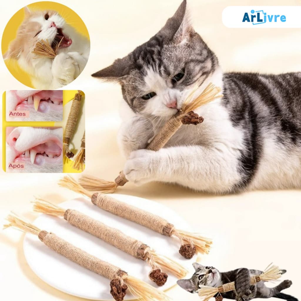 Brinquedo de Palito Natural para Gatos para Roer e Cuidado Bucal