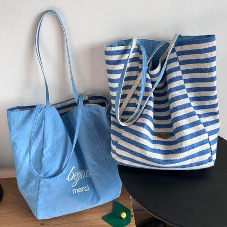 2025 verão listrado bolsa de lona coreano ins estilo preguiçoso sacola estudante grande capacidade Casual bolsa de ombro