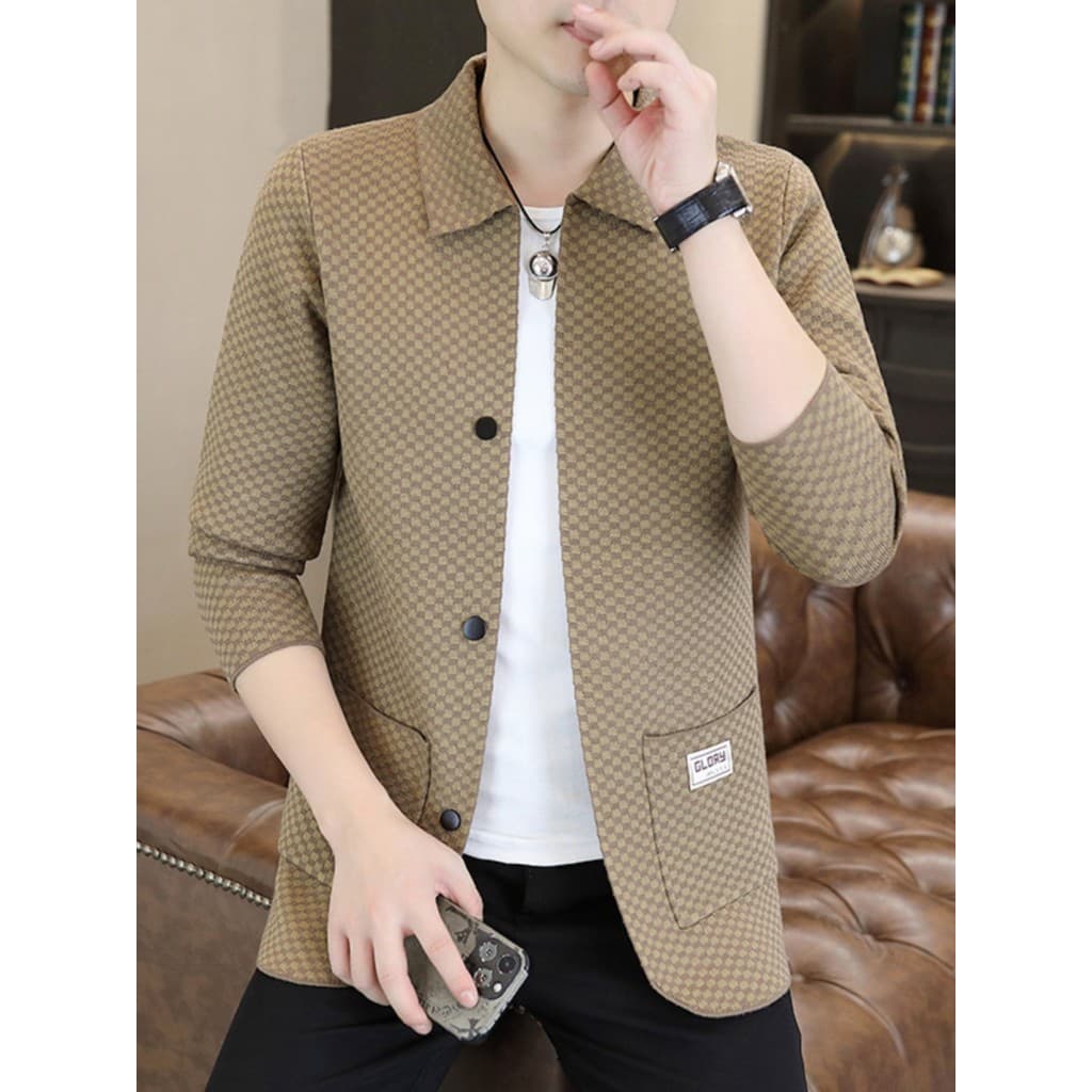 Primavera outono fino malha Cardigan camisola masculina versão coreana magro-ajuste lapela Casual High-End camisola jaqu
