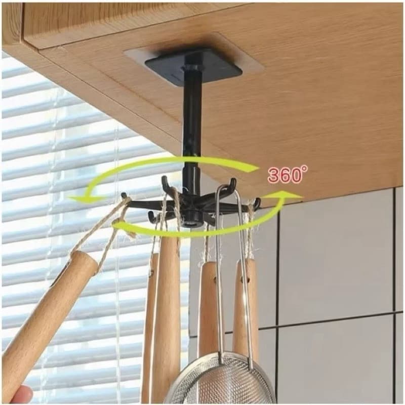 Kit 2 Ganchos Para Utensílios Rotatório de Cozinha Talheres Giratório Adesivo para Fixação Sem Furos
