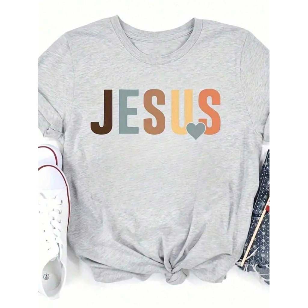 Camiseta Feminina Jesus Verão Primavera Camiseta Casual & Esportiva 100% Algodão Minimalista