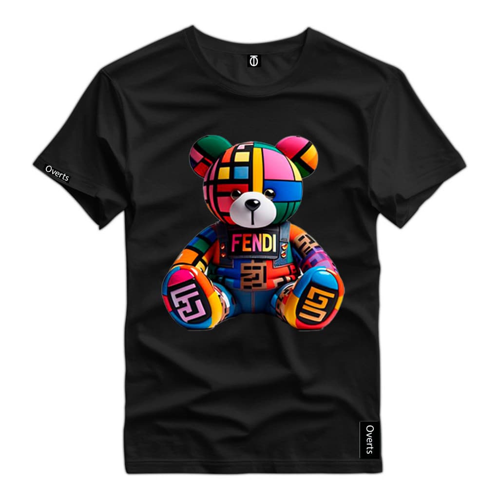 Camiseta Camisa Estampada Urso Colorido Top Blusa Reforçada Ombro a Ombro Algodão Premium