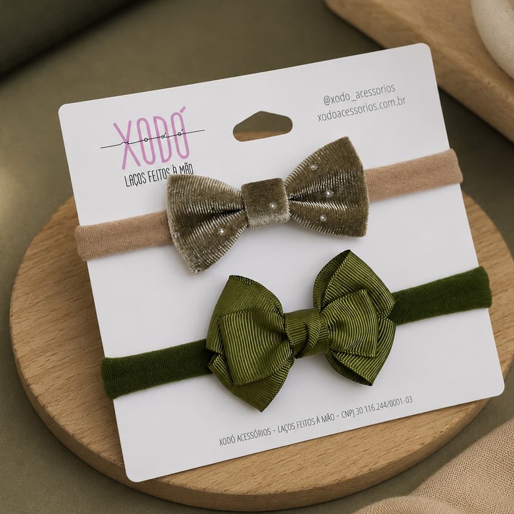Kit 2 Faixas Bebê tiaras de meia de seda Leve Macio Premium Verde Musgo tiara meia de seda