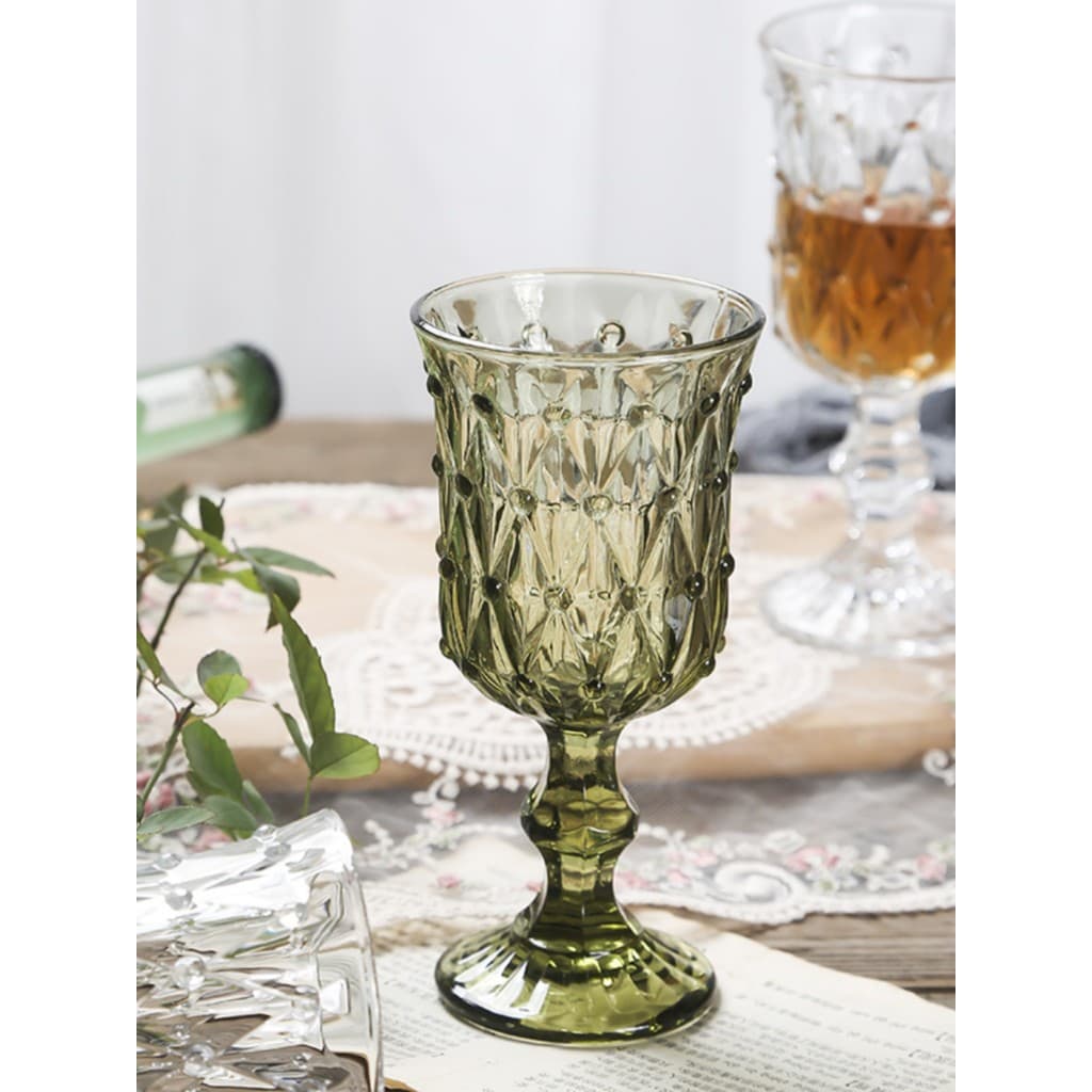 Vidro frisado vidro de bebida doméstica vidro de vinho verde copo de vinho tinto INS taça em relevo copo de bebida fria