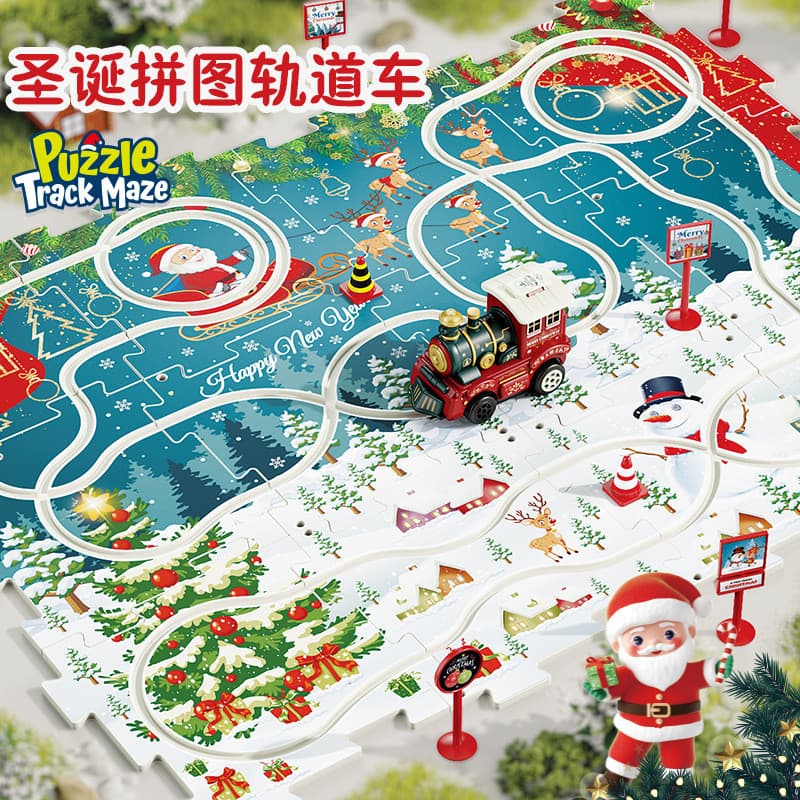 Pista de Quebra-Cabeça Educativa de Natal para Crianças, Carro de Pista DIY, Quebra-Cabeça Elétrico, Brinquedo de Trem D