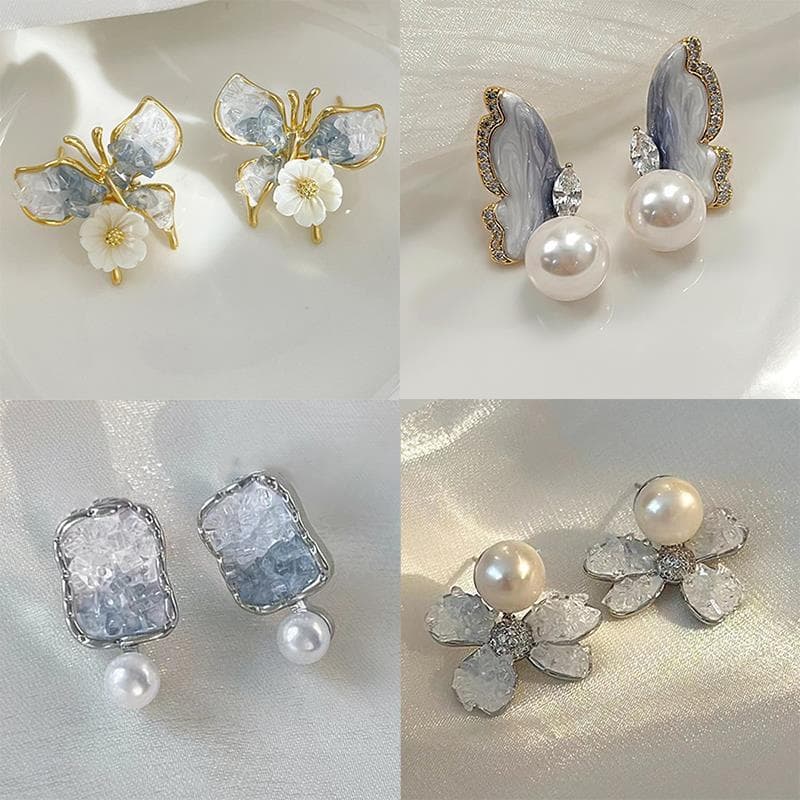 Gradiente azul borboleta flor brincos nicho Design High-End brincos primavera verão novo estilo elegante pérola brincos