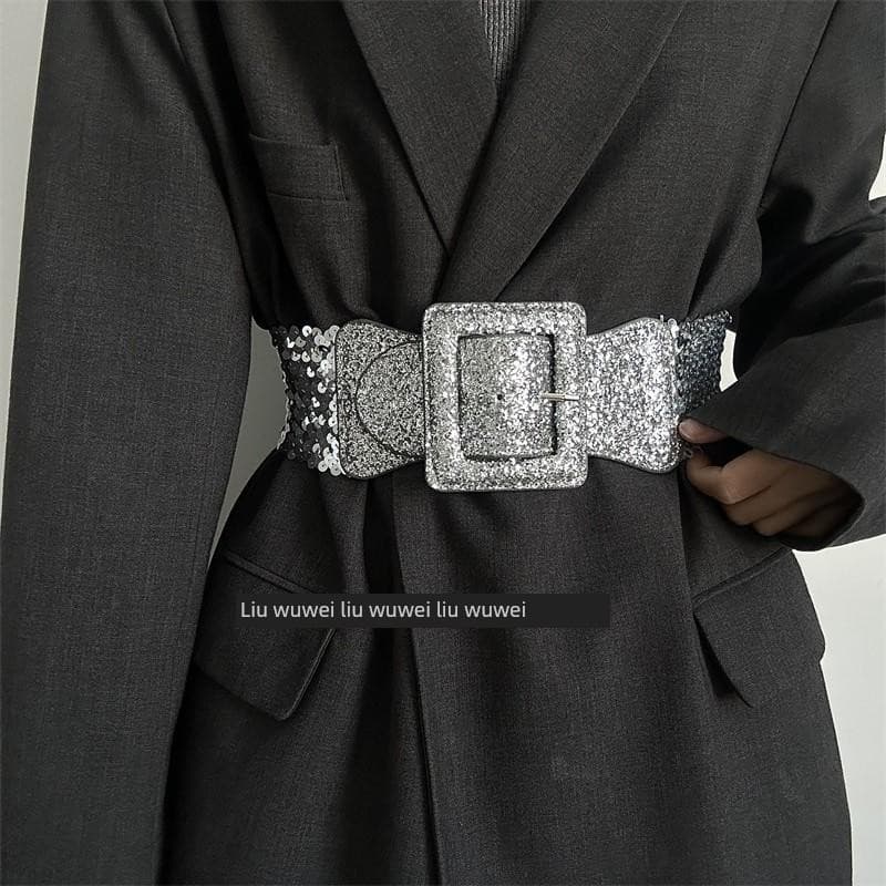 cinto feminino largo cinto feminino plus size Europeu americano ouro prata lantejoulas cinto feminino combinando saia Bl