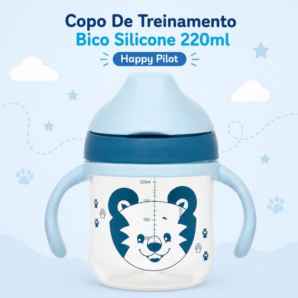 Copo De Treinamento Bico Silicone 220ml Happy Pilot Tigor BB