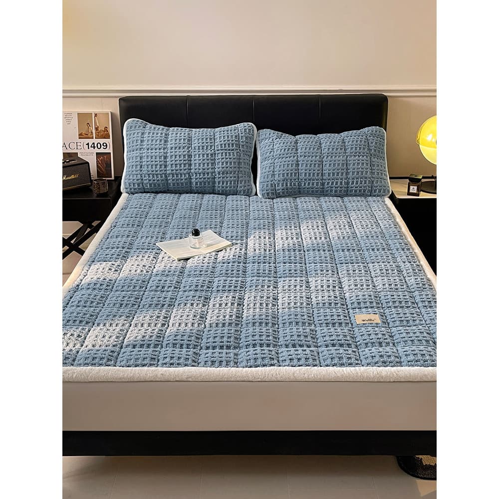 MUJI Capa de colchão de lã de leite com alto peso de grama, cobertor de colchão espesso de lã de inverno, lençol de cama
