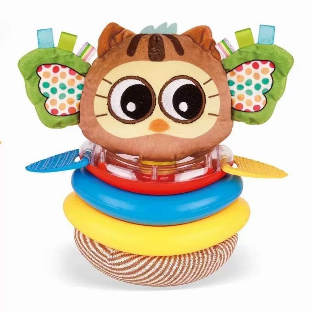 Brinquedo infantil em formato de coruja para empilhar e mordedor 2 em 1