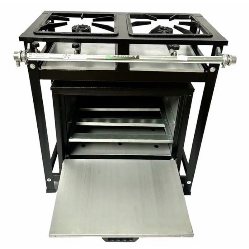 Fogão 2 Bocas Com Forno Cristal Aço Alta Pressão 30x30 Industrial Perfil 5 + Mangueira De Brinde