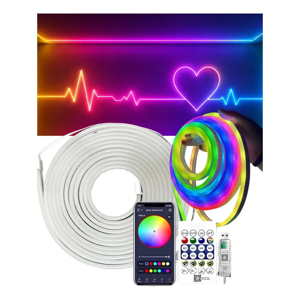 Fita Led Neon Flexível RGB 5m USB 5V Bluetooth Smart App Controle Remoto IP67