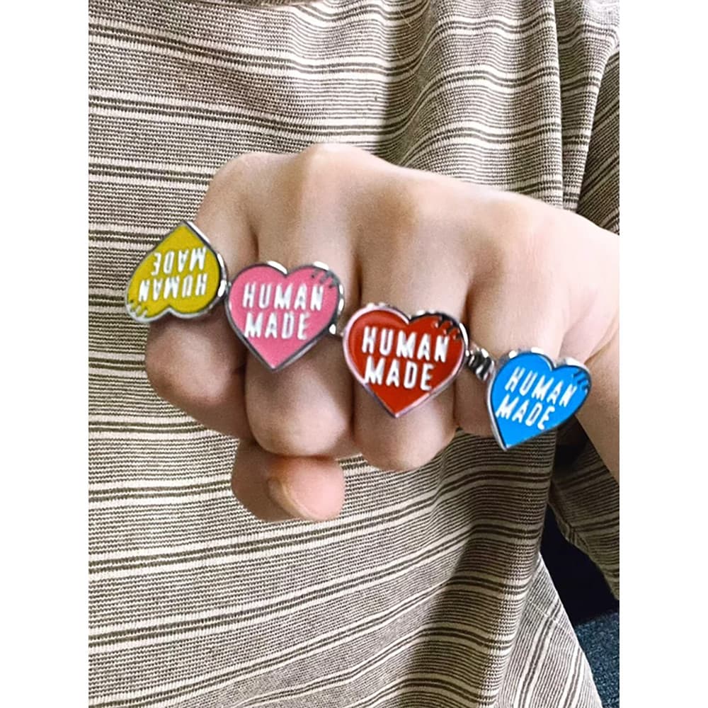 ANEL DE CORAÇÃO FEITO HUMANO Letras de amor coloridas Estilo casal Anel ajustável Acessórios