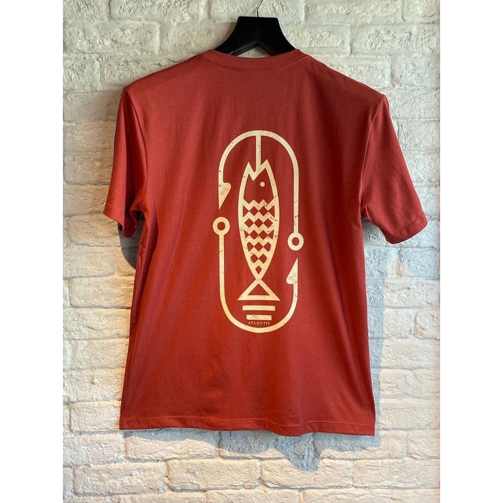 Camiseta Masculina Terracota Estampa Peixe e Anzol Geométrico Atlantic 100%algodão