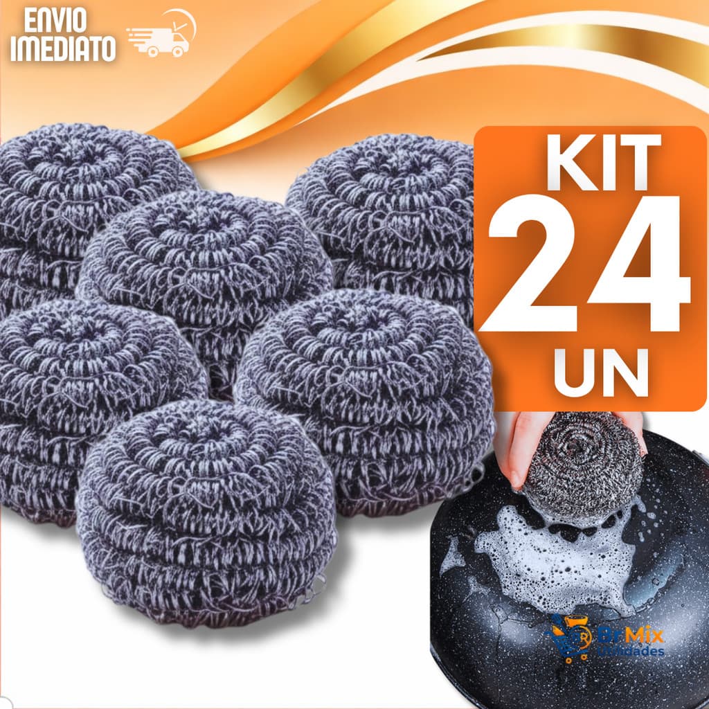 KIT Esponjas Aços Buchinhas Lava Louça Limpeza Bucha Aço Panela Grelha Cozinha Pia Utilidades