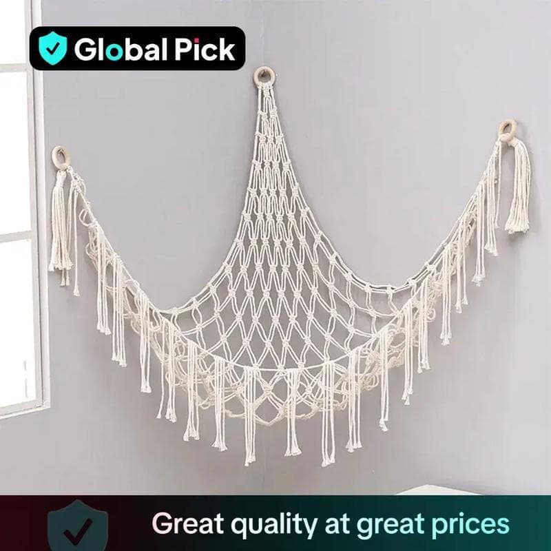 Cesto de brinquedos luxuoso em malha, cesto de armazenamento triangular de parede feito à mão com fio de metal, cest