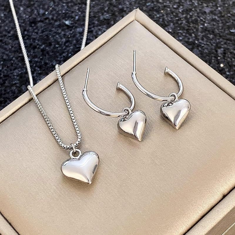 Mnyixsi 925 Prata Esterlina Amor Coração Pingente Colar Brincos Conjunto Para Mulheres E Vidro Fino Inchado Frisado Jóia