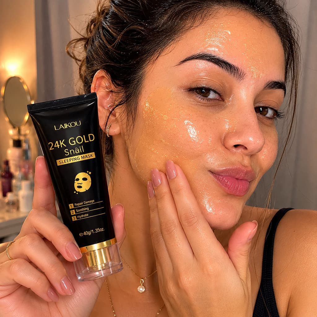 Máscara Facial LAIKOU Ouro 24K Skincare Hidratante Anti-Idade Clareador Facial Pele Radiante Glow