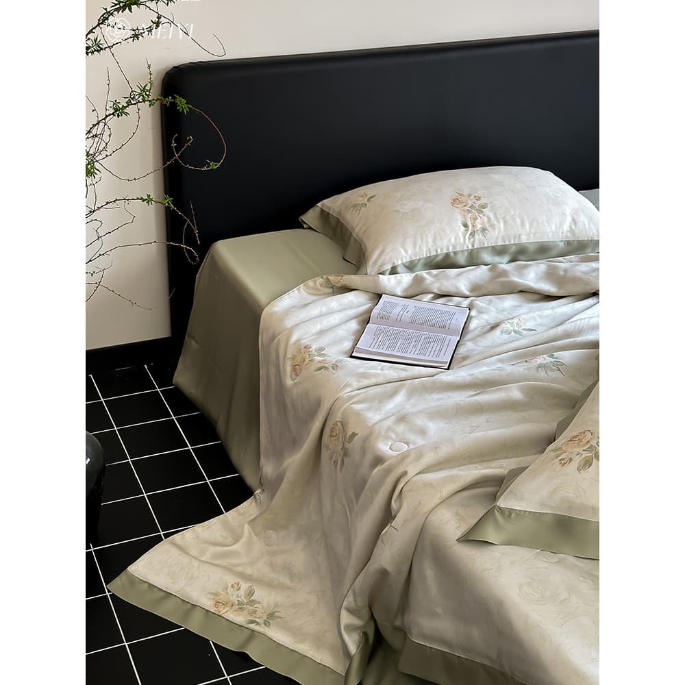 Colcha fresca de verão, conjunto de quatro peças, seda gelada, ar condicionado, colcha de verão, colcha lavável à máquin